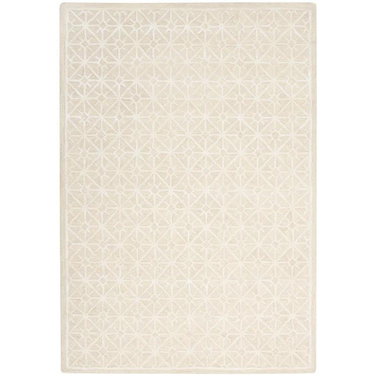 Geometric Handmade Tufted Ivory Area Rug