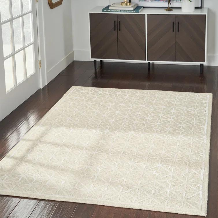 Geometric Handmade Tufted Ivory Area Rug