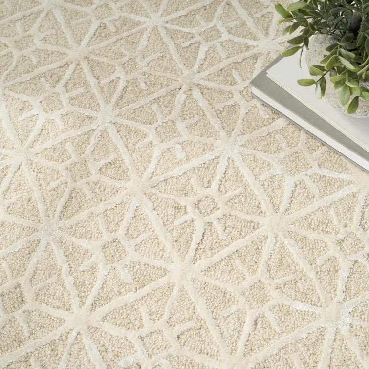 Geometric Handmade Tufted Ivory Area Rug
