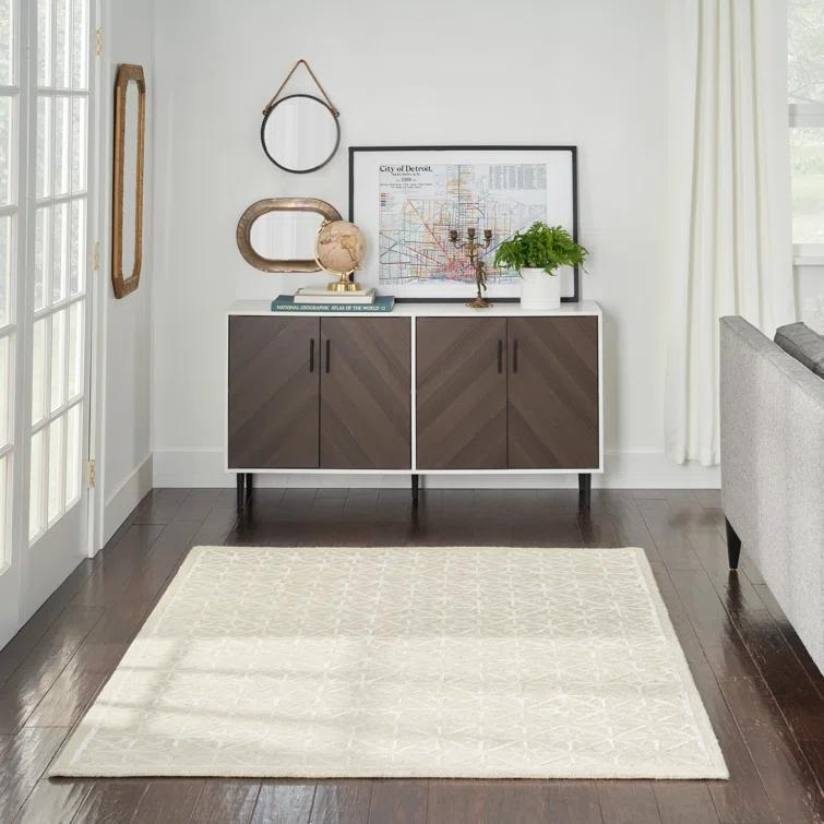 Geometric Handmade Tufted Ivory Area Rug
