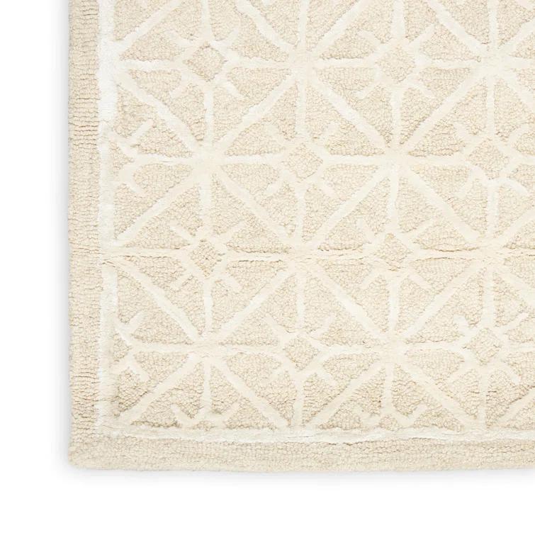 Geometric Handmade Tufted Ivory Area Rug