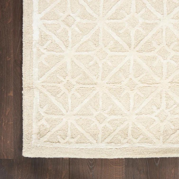Geometric Handmade Tufted Ivory Area Rug