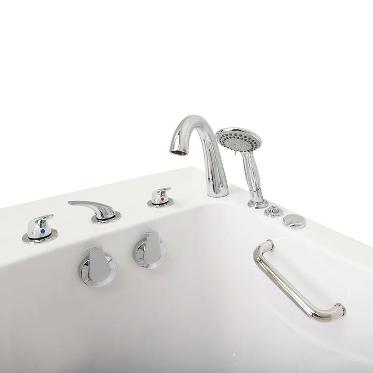 Monaco 32"x52" Acrylic Hydro Massage Walk-In Bathtub, 5 Piece Fast Fill Faucet, 2" Dual Drain