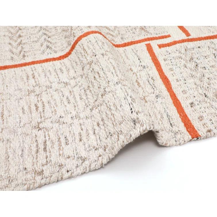 Ivory and Orange Rectangular Synthetic Indoor/Outdoor Rug