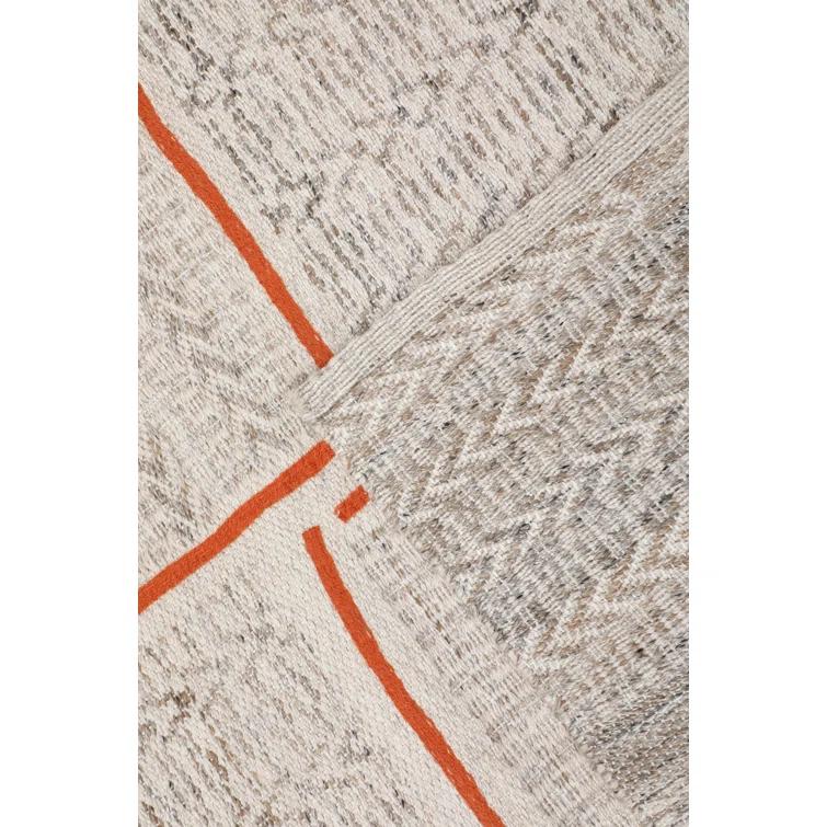 Ivory and Orange Rectangular Synthetic Indoor/Outdoor Rug