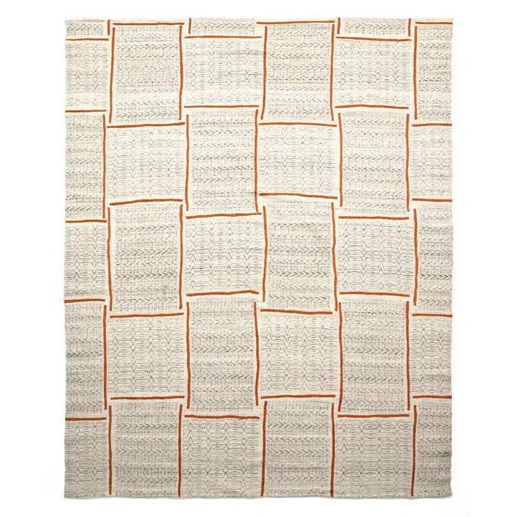 Ivory and Orange Rectangular Synthetic Indoor/Outdoor Rug