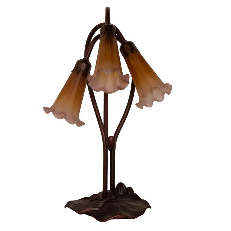 13674 Meyda 16"H Amber/Purple Pond Lily 3 Lt Accent Lamp