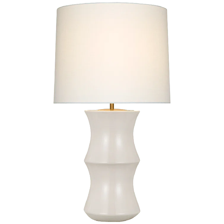 Ivory Ceramic Adjustable Outdoor Table Lamp with Linen Shade