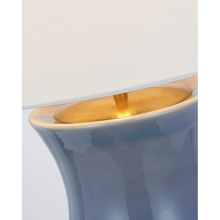 Polar Blue Crackle Ceramic Table Lamp with Linen Shade