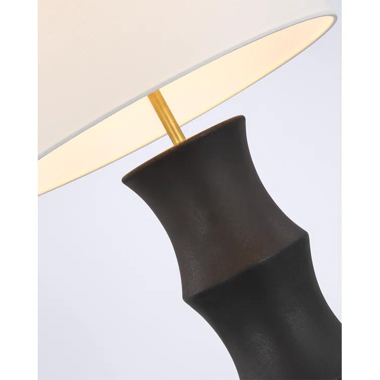 Large Black Metallic Table Lamp with Linen Shade