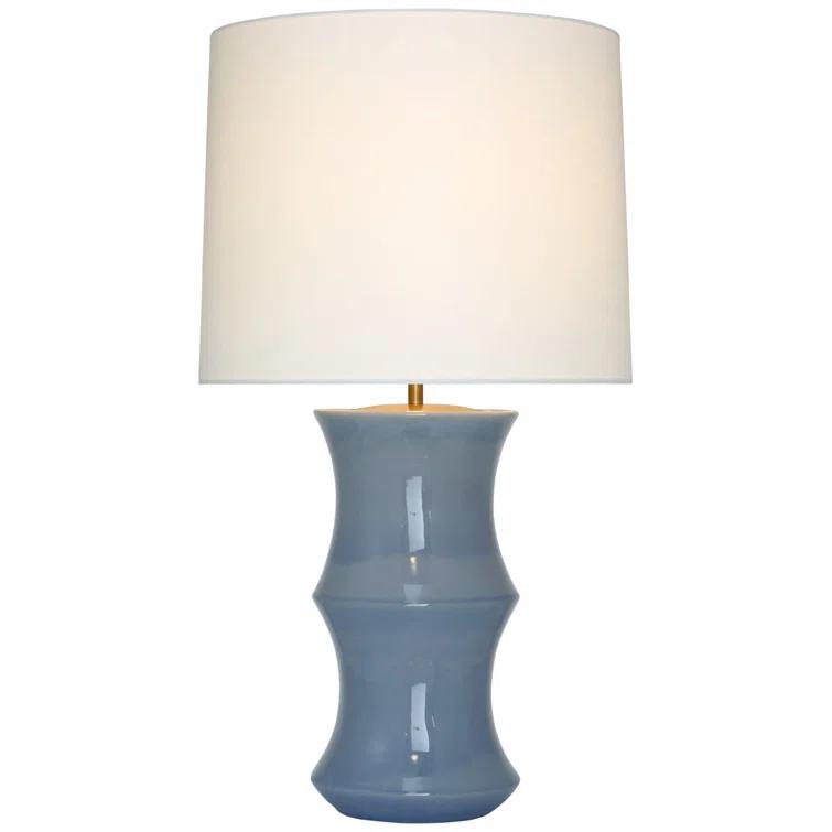 Polar Blue Crackle Ceramic Table Lamp with Linen Shade