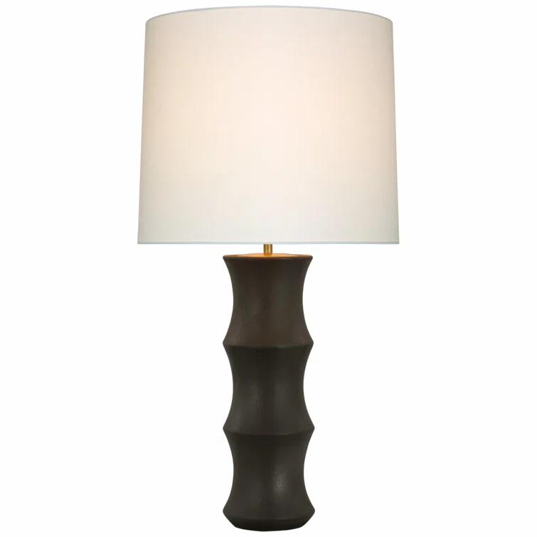 Large Black Metallic Table Lamp with Linen Shade