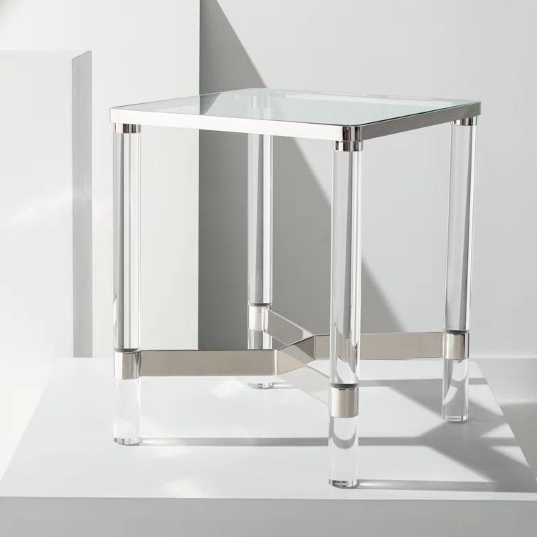 Suzanna 20'' Round Acrylic and Glass Accent Table with Brass Accents