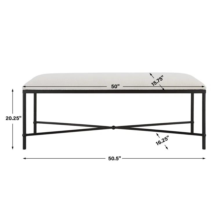 Uttermost Avenham Contemporary Iron and Fabric Small Bench in White/Black
