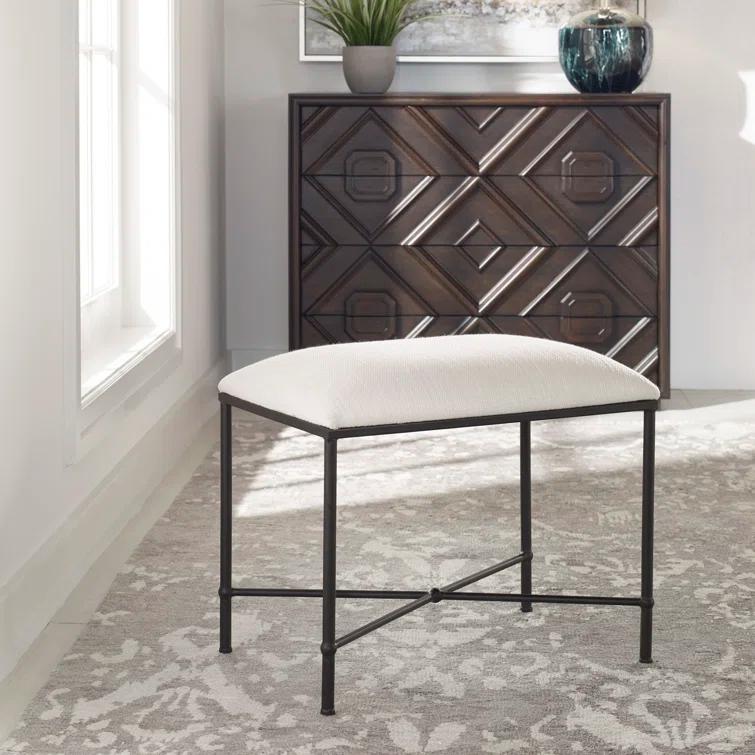 Uttermost Avenham Contemporary Iron and Fabric Small Bench in White/Black