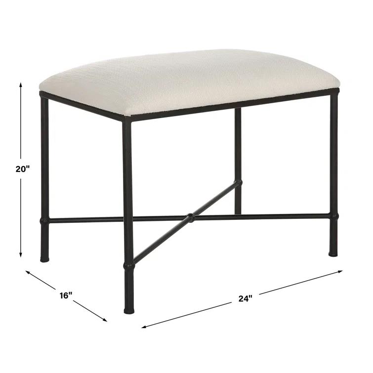 Uttermost Avenham Contemporary Iron and Fabric Small Bench in White/Black