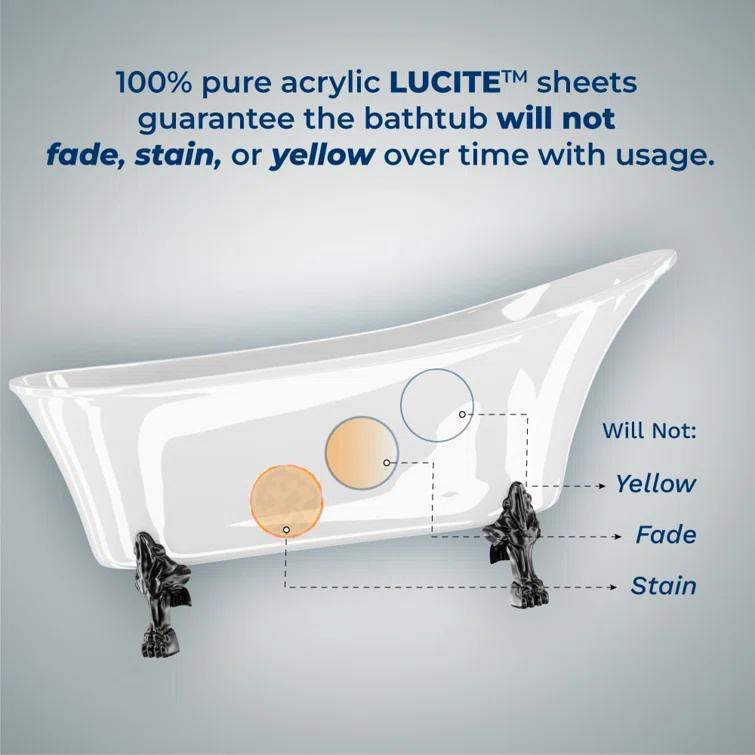 55" Streamline Clawfoot Soaking Acrylic Bathtub With Drain, Clawfeet, and Bamboo Tray