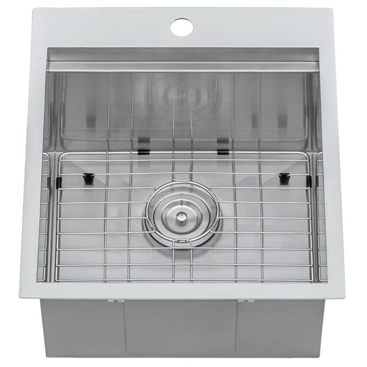 Ruvati 21 x 20 inch RV Workstation Drop-in Topmount Bar Prep Kitchen Sink 16 Gauge Stainless Steel
