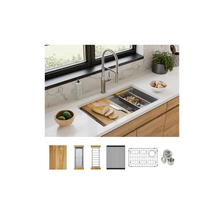 Crosstown Workstation 32" L x 19" W Undermount Kitchen Sink with Accessories