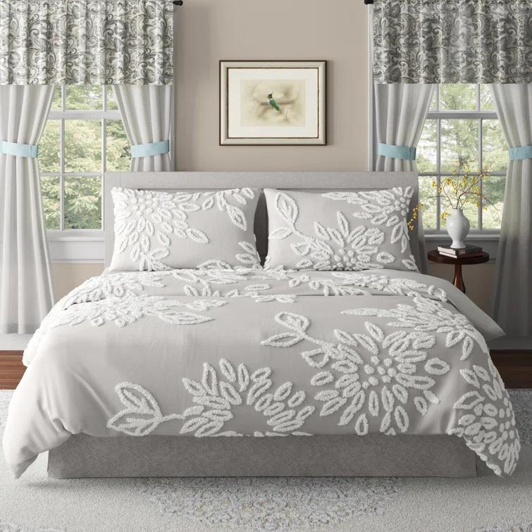 Kelly Clarkson Home Gwyneth 3 Piece Tufted Cotton Chenille Floral Duvet Cover Set