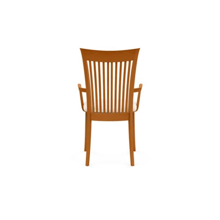 Modern Cherry Wood Slat Arm Chair with White Leather Upholstery