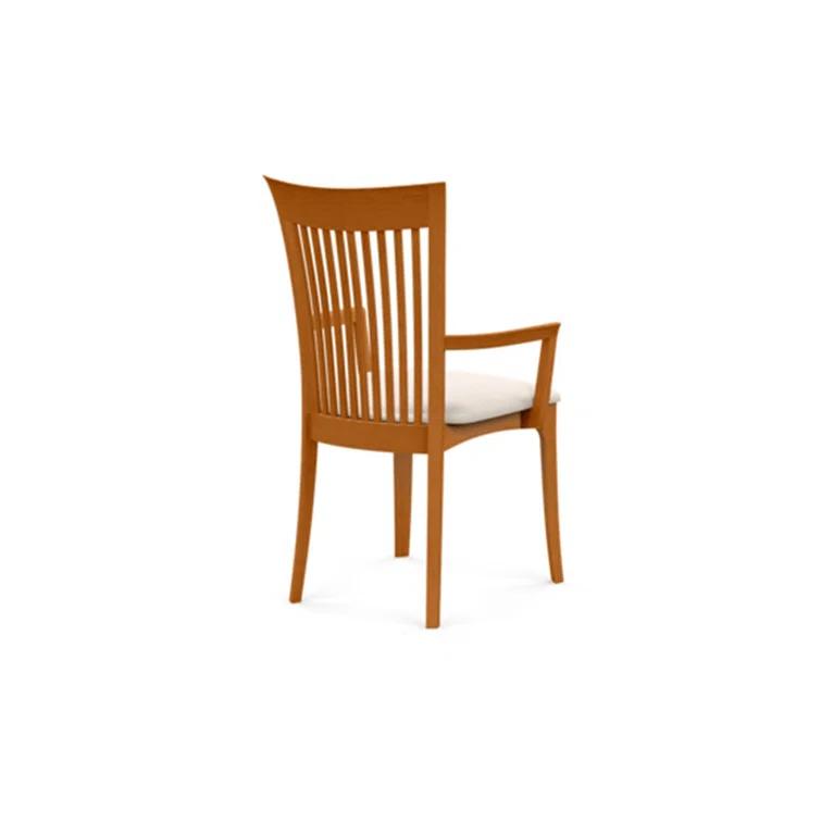 Modern Cherry Wood Slat Arm Chair with White Leather Upholstery