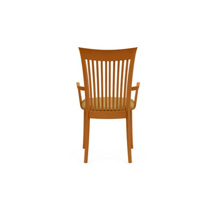 Modern Cherry Wood Slat Arm Chair with White Leather Upholstery