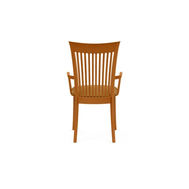 Modern Cherry Wood Slat Arm Chair with White Leather Upholstery