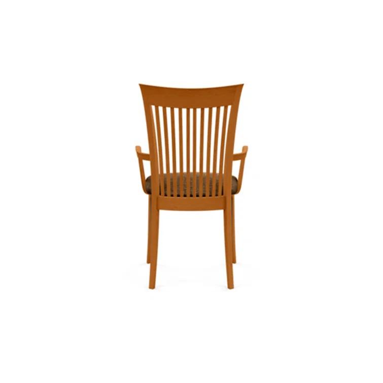 Modern Cherry Wood Slat Arm Chair with White Leather Upholstery