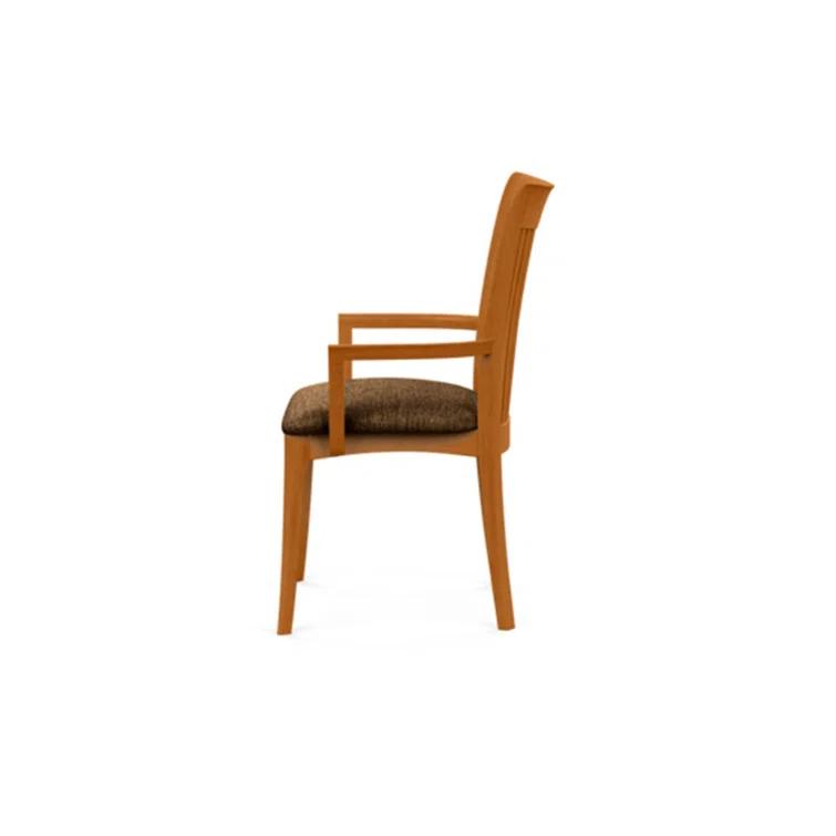 Modern Cherry Wood Slat Arm Chair with White Leather Upholstery