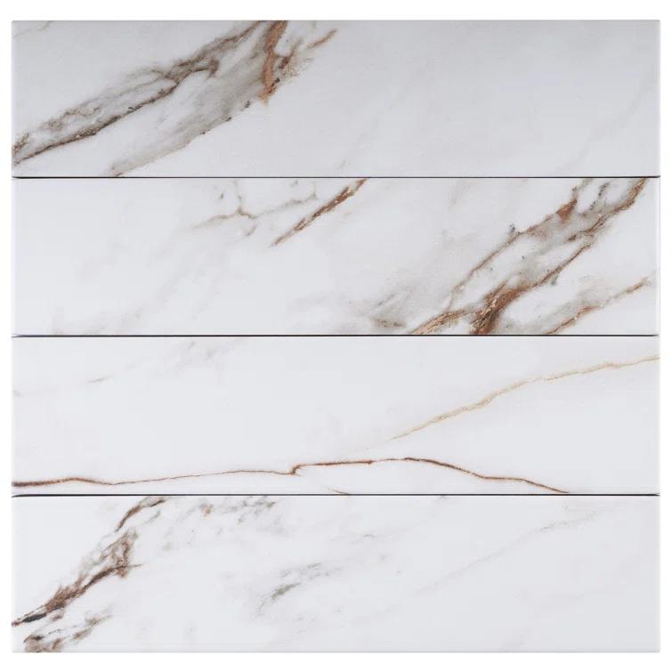Elegance Gold Subway 3.15 in. x 12.99 in. Matte Porcelain Marble look Floor and Wall Tile (9.04 sq. ft./Case)