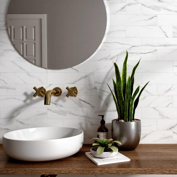 Pulpis 3" x 13" Beveled Porcelain Marble Look Subway Wall & Floor Tile