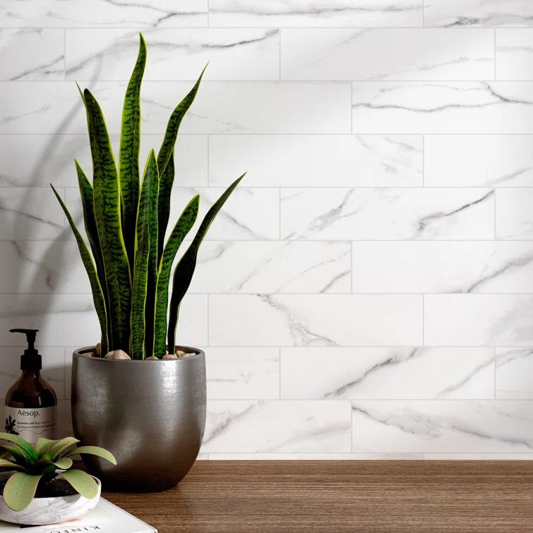 Pulpis 3" x 13" Beveled Porcelain Marble Look Subway Wall & Floor Tile