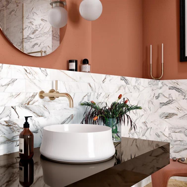 Elegance Gold Subway 3.15 in. x 12.99 in. Matte Porcelain Marble look Floor and Wall Tile (9.04 sq. ft./Case)