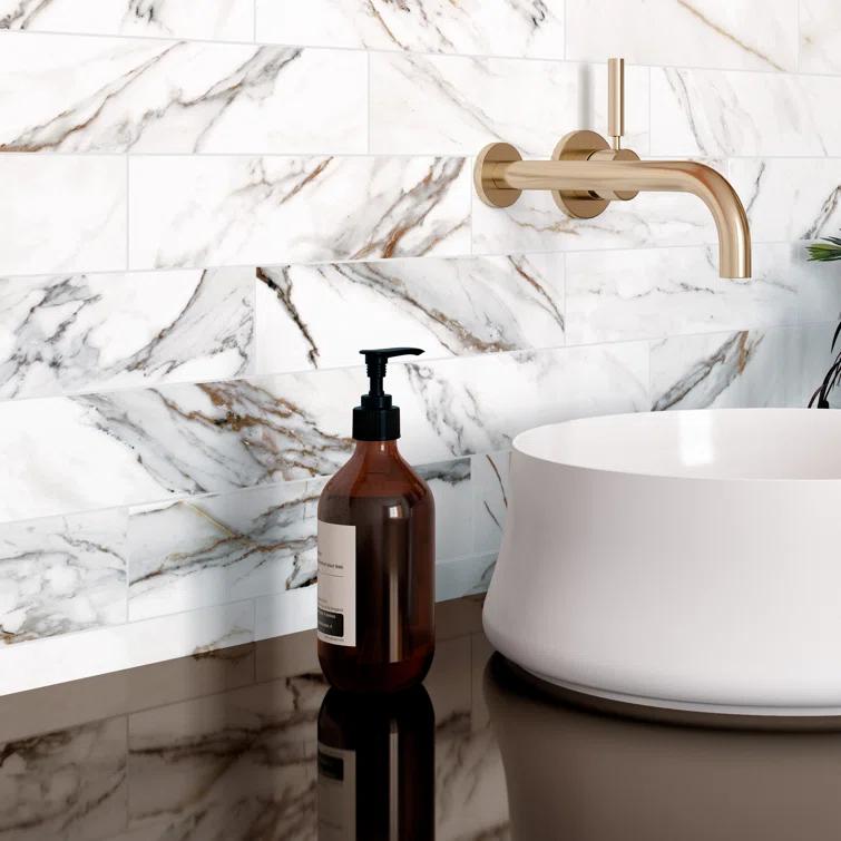 Elegance Gold Subway 3.15 in. x 12.99 in. Matte Porcelain Marble look Floor and Wall Tile (9.04 sq. ft./Case)