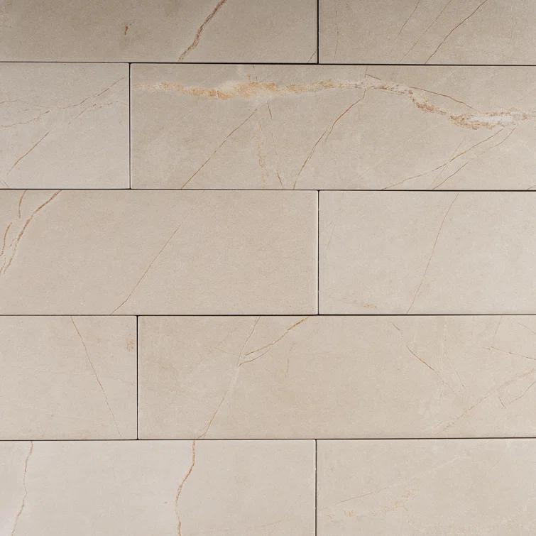 Pulpis 3" x 13" Beveled Porcelain Marble Look Subway Wall & Floor Tile