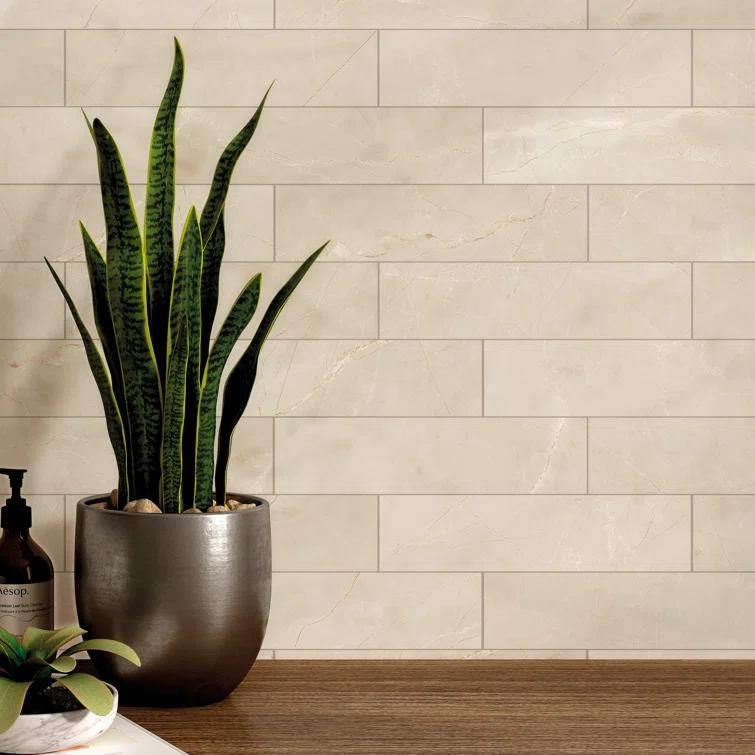 Pulpis 3" x 13" Beveled Porcelain Marble Look Subway Wall & Floor Tile