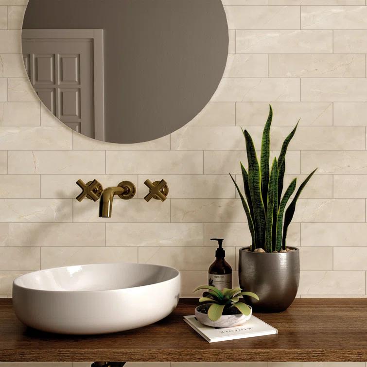 Pulpis 3" x 13" Beveled Porcelain Marble Look Subway Wall & Floor Tile