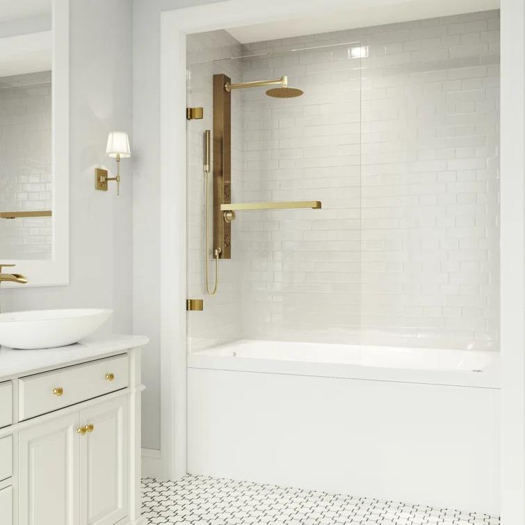 Rialto 34" W x 58" H Hinged Frameless Tub Door with with 5/16" Glass