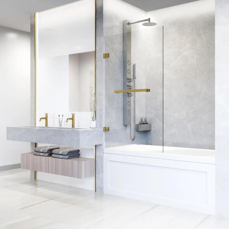 Rialto 34" W x 58" H Hinged Frameless Tub Door with with 5/16" Glass