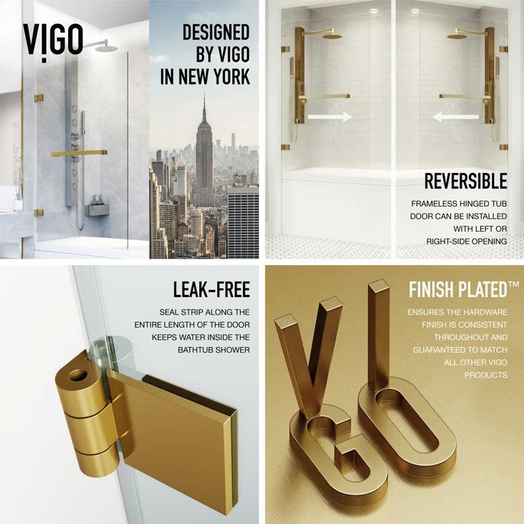 Rialto 34" W x 58" H Hinged Frameless Tub Door with with 5/16" Glass