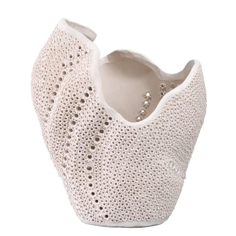 White Porcelain Decorative Table Vase with Perforated Design