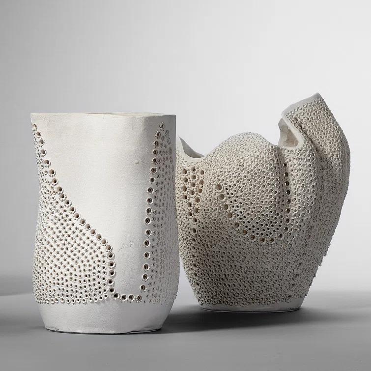 White Porcelain Decorative Table Vase with Perforated Design