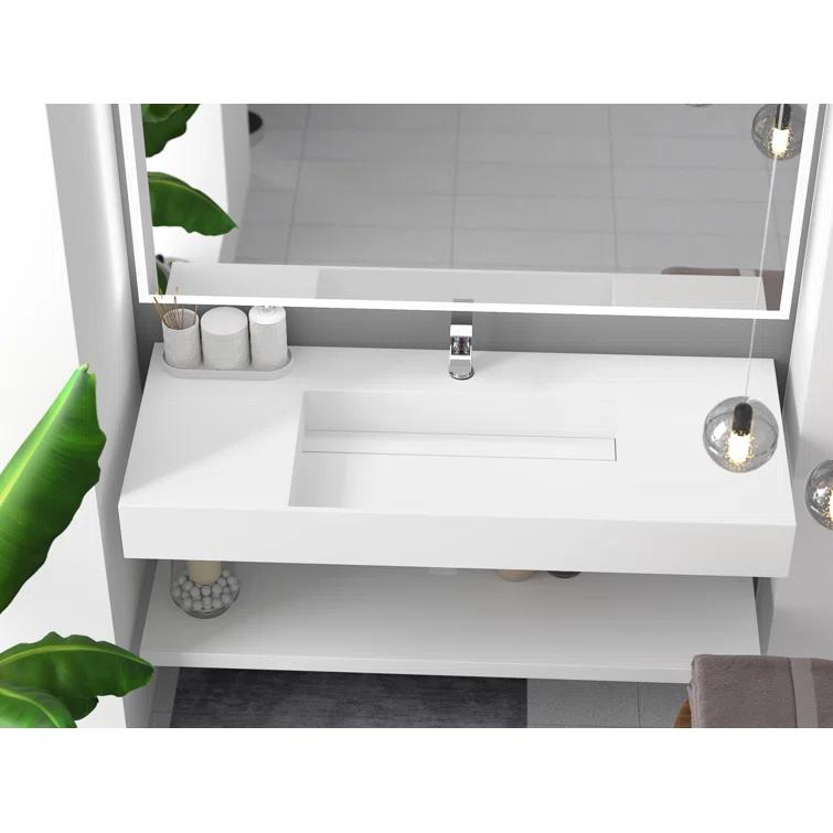 Juniper 48 inch Modern Rectangular Wall Mounted Bathroom Sink with Concealed Drain