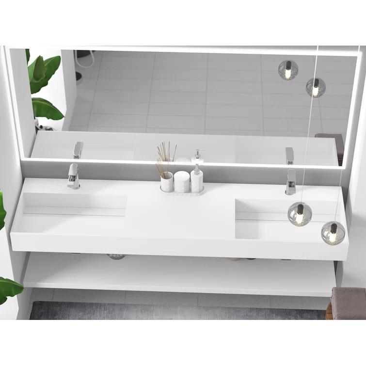 Juniper 72" Rectangular Modern Wall-Mounted Bathroom Sink with Concealed Drain Plate