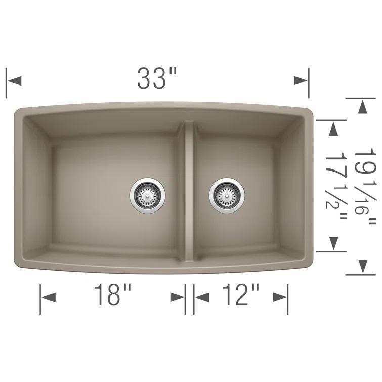 Performa SILGRANIT 33" L x 19" W Double Bowl Undermount Kitchen Sink