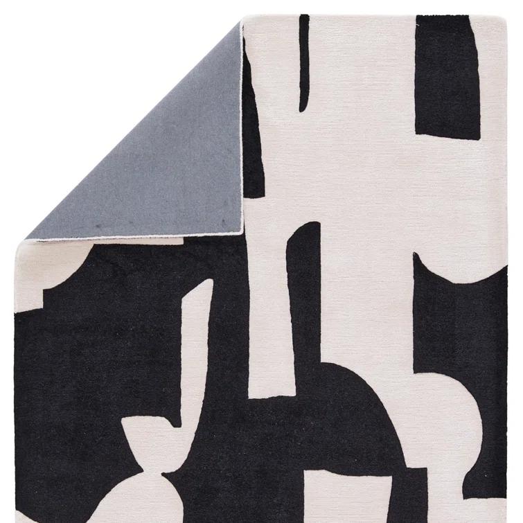 Handmade Abstract Black/ Cream Area Rug (8'X10')