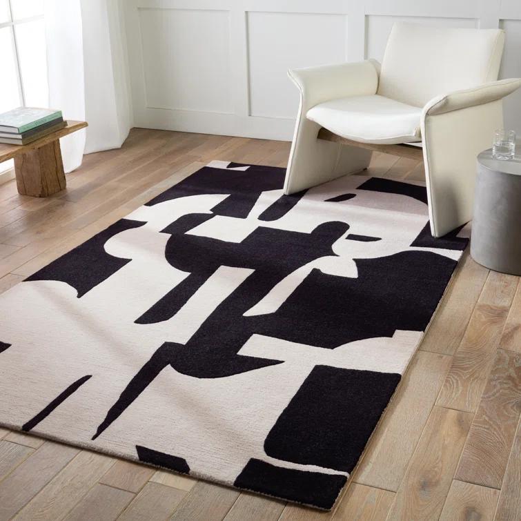 Handmade Abstract Black/ Cream Area Rug (8'X10')