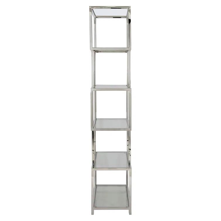 Kaley Polished Stainless Steel and Glass Transitional Etagere Bookcase