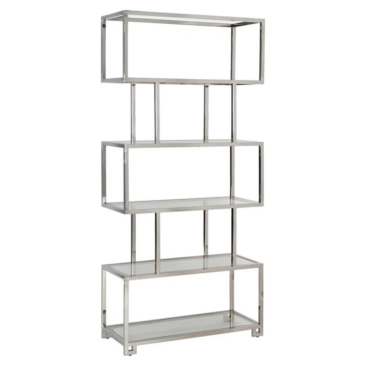 Kaley Polished Stainless Steel and Glass Transitional Etagere Bookcase